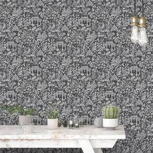 Galerie Secret Garden Black/Cream Botanical Toile Wallpaper Roll