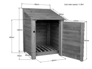 Wooden log store with door W-99cm, H-126cm, D-88cm - natural (light green) finish