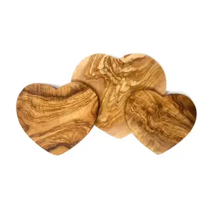 Olive Wood Natural Grained Rustic Kitchen Dining Handmade Heart Shaped Boards (L) 24cm