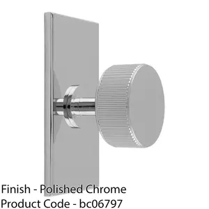 Reeded Radio Cabinet Door Knob & Matching Backplate - Polished Chrome 76 x 40mm