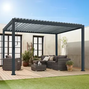 sweeek. 3x4m louvered aluminium pergola with adjustable roof slats Triomphe Anthracite 400x300x250 cm