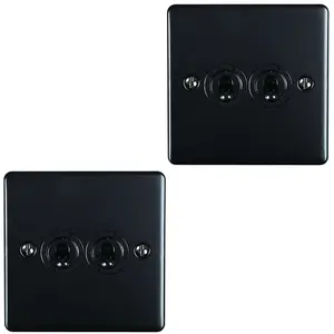 2 PACK 2 Gang Double Retro Toggle Light Switch MATT BLACK 10A 2 Way Plate