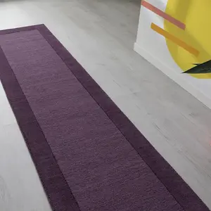 Handmade Luxurious Easy to Clean Modern Wool Bordered Purple Plain Wool Living Room & Bedroom Rug-160cm X 230cm