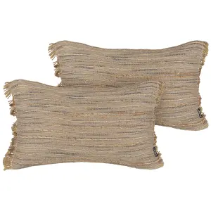 Throw Cushion LEDUM Jute 30 x 50 cm Striped Beige