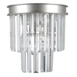 Luminosa Wall Lamp Silver 2 Light  with Crystal Glass Shade, E14