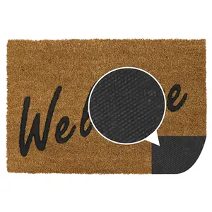 JVL Rubber Embossed PVC Backed Coir Doormat, 40x60cm, Welcome