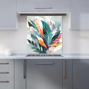 Coloured Abstrace Feather Leaves Premium Glass Kitchen Splashback W700mm x H650mm