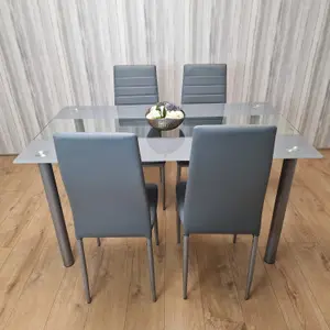 Dining Table With 4 Chairs Glass Grey Kitchen Dining Table and 4 Grey Leather Chairs Furniture Kosy Koala