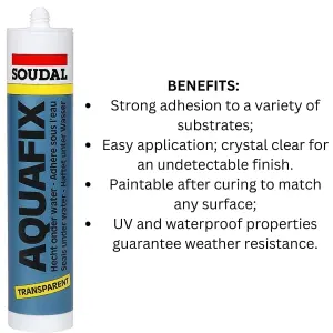 Soudal Aquafix All Weather Sealant, Clear, Seals Underwater 300ml  (Pack of 6)