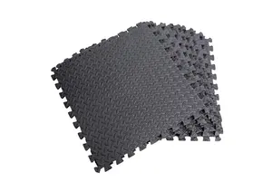 Black Gym Flooring Puzzle Mat Interlocking EVA Floor Tiles Non slip Rubber Cushion For Home Workout Yoga Matting, 60x60x1.1cm 6pcs