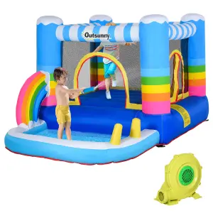 Outsunny Kids Bouncy Castle with Pool Outdoor Trampoline W/ Net Blower 3-8 Yrs