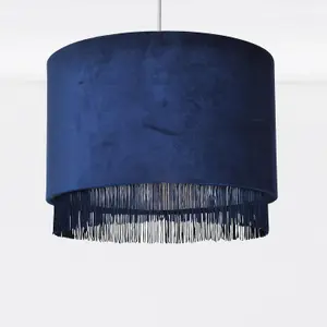 First Choice Lighting Navy Velvet With Chrome Inner Tassled Light Shade