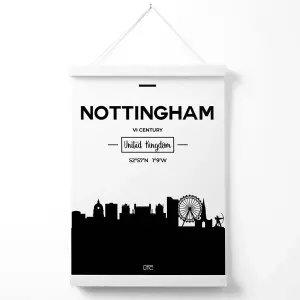 Nottingham Black and White City Skyline Poster with Hanger / 33cm / White