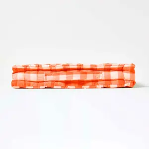 Homescapes Orange Block Check Cotton Gingham Floor Cushion, 50 x 50 cm