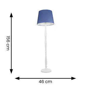 ValueLights Victoria Traditional White Wood Candlestick Floor Lamp with Navy Blue Tapered Shade - LED Bulb Included