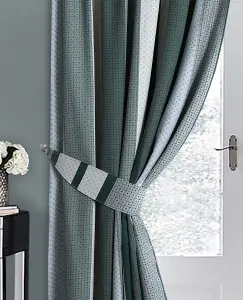 Home Curtains Seville Printed Stripe Lined 46w x 48d" (117x122cm) Green Pencil Pleat Curtains (PAIR) With Tiebacks Included