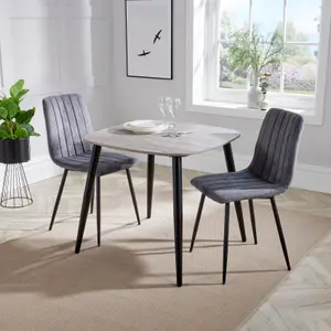 Core Products Aspen Grey Oak Effect 80cm Square Dining Table with 2 Grey Fabric Straight Stitch Design Chairs