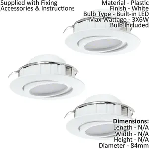 3 PACK Flush Ceiling Downlight White Adjustable Round Spotlight 6W Built in LED