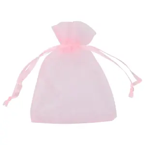 Neel Blue Pack of 100 Organza Bags, 7cm x 9cm Gift Bags Sheer Drawstring Pouches, Pink