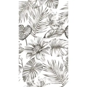 Leaves and Blooms 3 lane Repeatable Wallpaper Mural, White