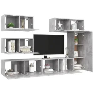 Berkfield 6 Piece TV Cabinet Set Concrete Grey Engineered Wood