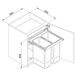 REJS recycle bin, pull out waste bin - W: 600mm (JC609), without front fixing brackets