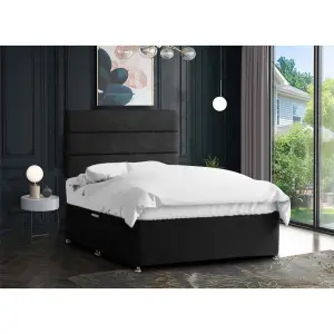 Harmony Divan Bed Set with Tall Headboard and Mattress - Chenille Fabric, Black Color, Non Storage