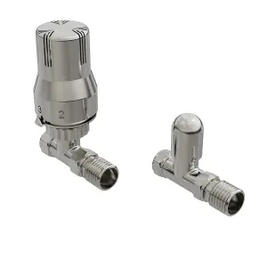 Rinse Bathrooms Straight Thermostatic Radiator Valve TRV + Lockshield 15mm Satin Nickel