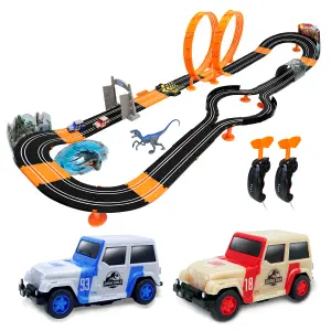 Jurassic World Electric Race Car Track Set 841006JW Mega Predator Pursuit - 5.9M Track 2 Player Car Slot Race Set Kids Toys