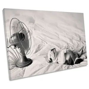 Summer Afternoon Funny Bulldog Fan Dog Puppy CANVAS WALL ART Print Picture (H)30cm x (W)46cm