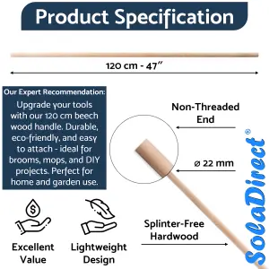 25 x Beech Wood Handle for Broom, Mop, Flag Pole, Plant Support - Non-Threaded - 120 cm (3.94 ft) Long, 22 mm (7/8") Thick Shaft