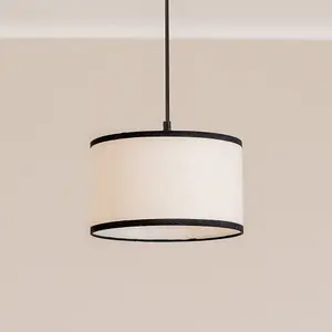 ValueLights Eva Natural Linen Fabric with Black Trim Small Drum Light Shade with LED Bulb