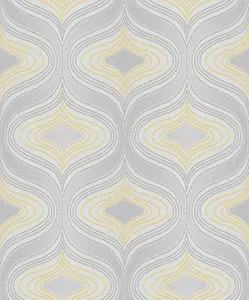 Grandeco Nuevo Grey & yellow Glitter effect Geometric Textured Wallpaper