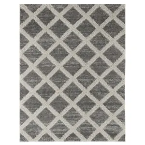 Diamond Shaggy Grey Modern Woven effect Medium Rug, (L)160cm x (W)120cm