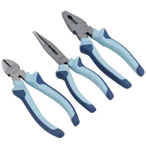 3pc Cushion Grip Plier Set Combination Long Nose Cutter Snips