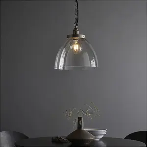 Hanging Ceiling Pendant Light - Brushed Silver Paint & Clear Glass - 10W LED E27