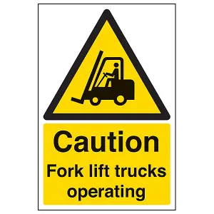 CAUTION FORK LIFT TRUCKS Warning Sign - 2mm Rigid Plastic 300x400mm