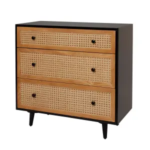 Leona Textured Matt black rattan effect MDF 3 Drawer Rattan Chest of drawers (H)780mm (W)800mm (D)400mm