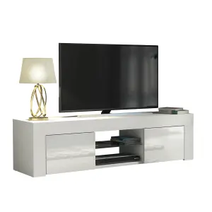 TV Unit 130cm Modern White with High Gloss Doors - Creative Furniture