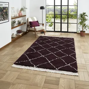 Purple Geometric Shaggy Rug, Stain-Resistant 45mm Pile Modern Rug for Bedroom, Living Room, & Dining Room-200cm X 290cm