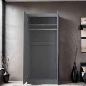 FWStyle Dark Grey 2 Door Double Wardrobe Push Open Soft Close Scratch Resistant