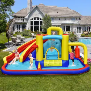 Costway Inflatable Kids Water Slide Wet Dry Bouncy Castle Center w/ 680W Blower