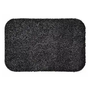 100% Cotton Dirt Stopper Anti Slip Door Mat 75x50cm - Jet Black