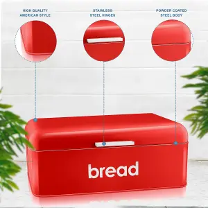 Retro Bread Bin Curved & Rectangle Kitchen Loaf Storage in Red