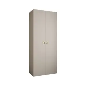 Elegant Cashmere Como I Hinged Door Wardrobe H2460mm W1000mm D500mm, Eight Shelves, Hanging Rail, Gold Handles