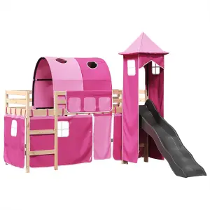 Berkfield Kids' Loft Bed with Tower Pink 90x200 cm Solid Wood Pine