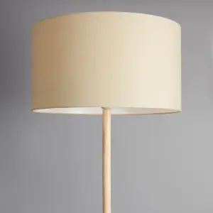 ValueLights Heather Modern Light Wood Floor Lamp with Beige Fabric Shade