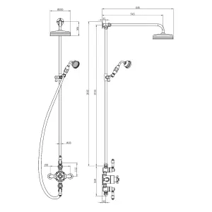 Georgina Traditional Gold Thermostatic Dual Shower Kit with Fixed Head & Handset