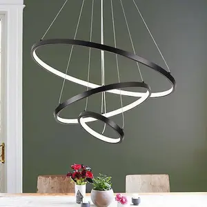 Black Chandelier LED Circle Modern Luxury 3 Rings (20+40+60cm) Pendant Light