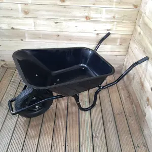 90 Litre 150kg Capacity Heavy Duty Outdoor Galvanised Pneumatic Metal Garden Wheelbarrow in Black